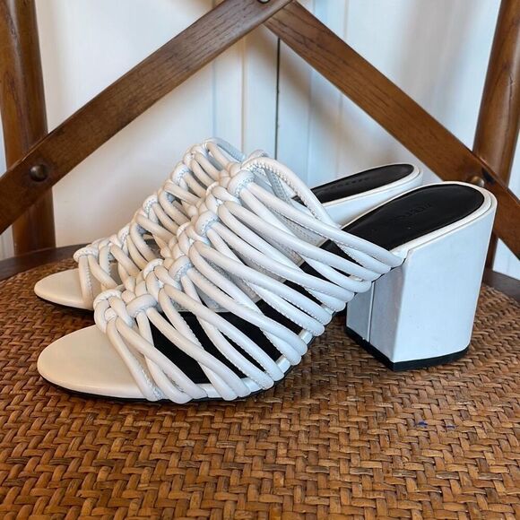 Rebecca Minkoff white knotted strap block heel sandals 6 - Picture 3 of 12